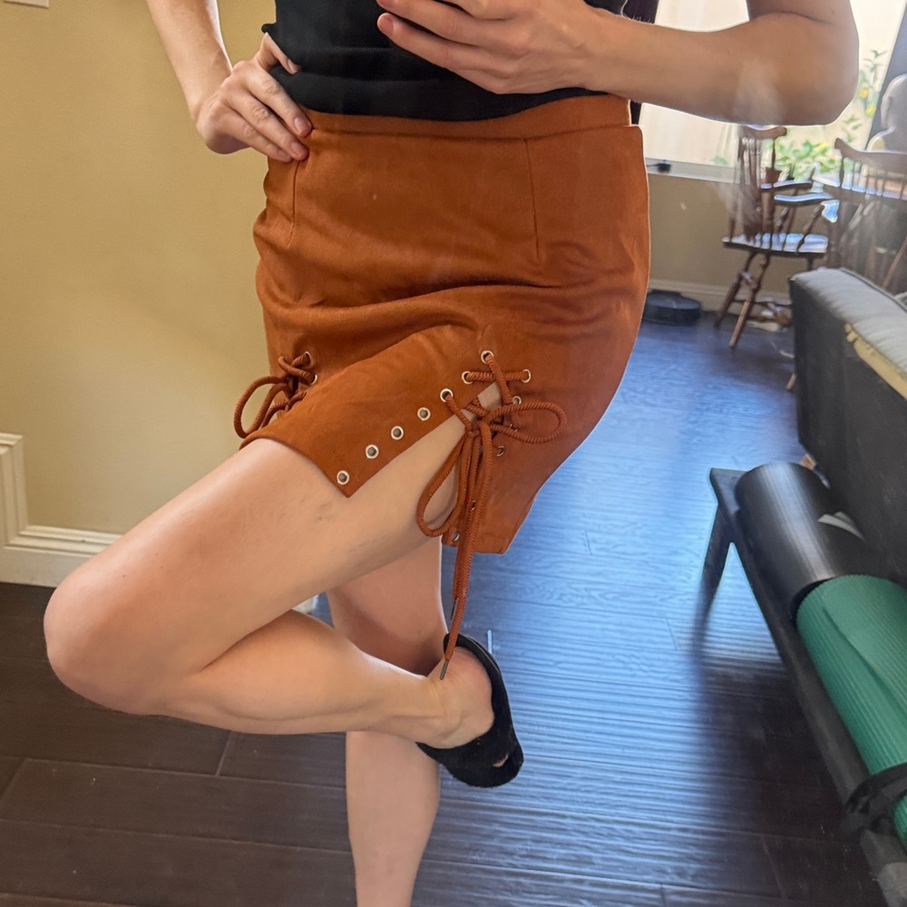 Stylish Brown Lace-Up Skirt